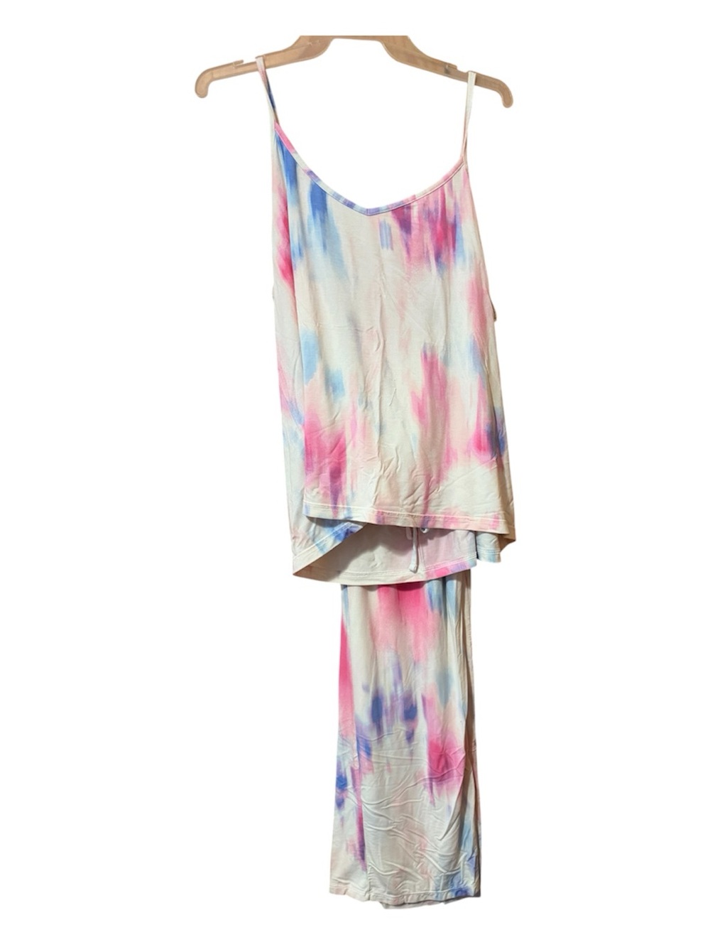 Women's Cream Multi-Color Tie-Dye Silk-Feel Pajama Set